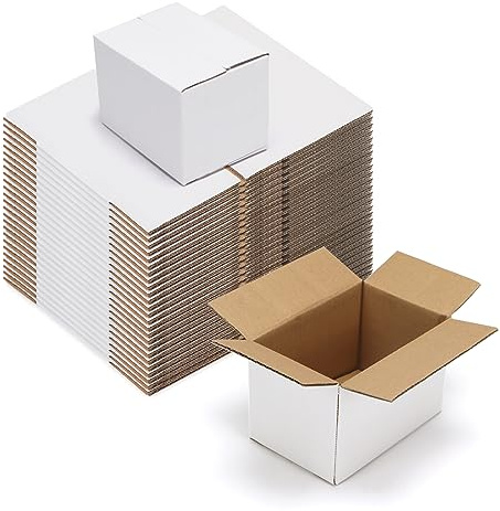 PETAFLOP 6x4x4 Shipping Boxes 50 Pack, White Cardboard Boxes Kraft Corrugated Mailer Boxes for Small Business