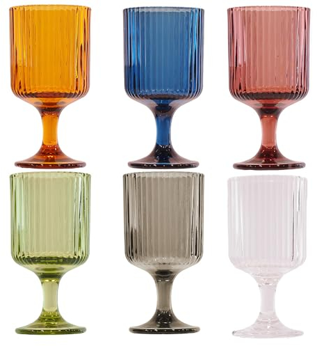 KEDEA 6 mehrfarbige Wasserkelche aus Glas, Weinkelch Rot, elegant, spülmaschinenfest, Gläser aus Pasta Farbe, mehrfarbig Kollektion Charleston Wasserglas