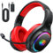 Awinnasey PH1 2.4GHz Wireless Gaming Headset for PS5, PS4, PC, Switch, Bluetooth Headset with 3.5mm Jack, Wireless Gaming Headphones with Microphone, 7.1 Stereo Sound, Low Latency, Black Red, PRO