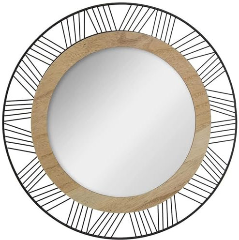 Well Home - Specchio Rotondo da Parete, Legno e Metallo, Diametro 45 cm - Elegante e Funzionale