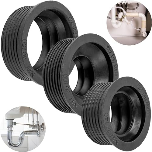 Manguitos de goma sifónicos, 3 piezas, NW30/40, NW30/50, NW40/50, para tubo de desagüe DN40 - DN50 interior Ø 40-50 mm y tubo de sifón 1 ¼ - 1 ½ exterior Ø 28-40 mm, tope Ø 55 mm