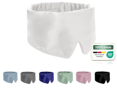 bene-sleep. Handgefertigte Schlafmaske aus reiner Seide mit Seidenfüllung – verstellbare Seidenschlafmaske Männer & Frauen – hypoallergen – atmungsaktive Maulbeerseide – Polyesterfrei (Weiß)