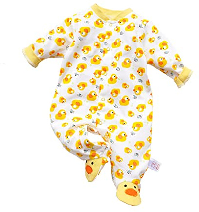 KIDDLETOWN Babykläder flicka långärmad sparkdräkt, söt nyfödd bodysuits, tecknad baby flickor kläder, Anka, 0-3 Months