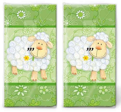 20 einzelne Taschentücher Tiermotive Grinsendes Schaf. 2 Packungen mit 10 einzelnen Papiertaschentücher bedruckt als Geschenk.