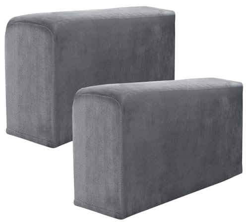 CECOMBINE 2Pcs Armrest Chair Covers, Stretch Fabric Armchair Couch Armrest Anti-Slip Chair Covers, Thickening Sofa Chair Arm Caps for Chair, Furniture Protector, Couches Recliner (Dark grey)