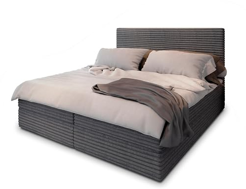 Masseno Boxspringbett PISA 140x200 cm Komplett-Set mit Matratze und Topper, Polsterbett mit Zwei Bettkästen -Grau, TILIA 85