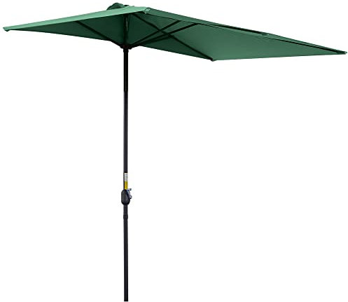 Outsunny Sombrilla Rectangular 230x130x245 cm Parasol para Pared Media con Manivela Protección UV 30+ Impermeable Sombrilla para Balcón Terraza Jardín Verde