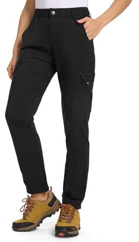 donhobo Hose Damen Wanderhose Leichter Atmungsaktiv Cargohose Wasserabweisend Quick Dry Stretch Outdoorhose UV-Schutz Trekkinghose Funktionshose mit 6 Taschen (Schwarz, M)