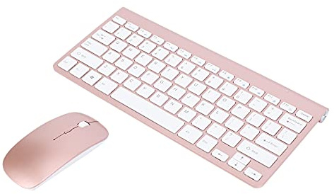 Bamberg Tastiera Fili Ultra-Sottile 2.4Ghz e Mouse combinati con Ricevitore USB Tastiera Mouse Set per PC WindowsXP / 7/8/10 (Rosa)