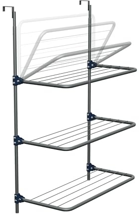 Knight 3-Tier Over The Door Clothes Airer | Foldable Clothes Rail with Corner Spaces for Hangers | Sturdy Hanging Washing Laundry Airer | Indoor Clothes Drying Rack for Small Spaces (Grey)