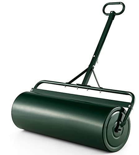 SOARS Rouleau à Gazon 113L, Grand Rouleau 90 x 40 CM, Rempli de Sable/Eau, Cadre Métallique avec Poignée & Bouchon de Vidange Amovible, Outillage de Jardin pour Cour, Prairie, Ferme (Vert-113L)