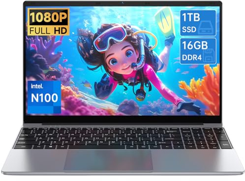 Gezoon 15.6 Zoll Laptop Computer | 15.6 Zoll FHD Display | 4C4T N100 Prozessor 3.4GHz | 16GB DDR4 RAM | 1TB SSD | UHD Graphics | Win 11 Pro | Duales WLAN | Bluetooth 5 | 2 x USB 3.0 | 6500 mAh