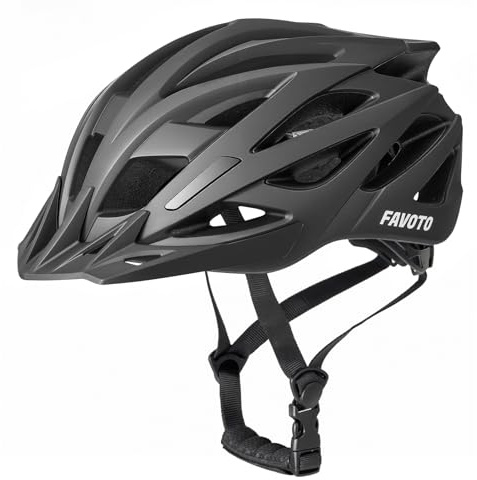 Favoto Casque Vélo Adulte Léger - Casque Cyclisme Respirant Homme Femme pour Route VTT Anti-Choc Taille Réglable L 59-61cm Noir