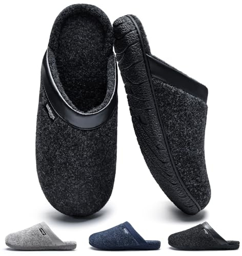 WateLves Zapatillas Casa Hombre Pantuflas Zapatillas de Fieltro Memory Foam Antideslizantes Cálido Zapatillas de Casa (Negro, 42 EU)