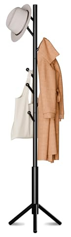Azaeahom Coat Rack, Coat Racks Freestanding with 8 Hooks 3 Adjustable Heights for Clothes, Hats, Handbags, Coat Tree Easy Assembly for Entryway, Bedroom, Hallway, Office(Black)