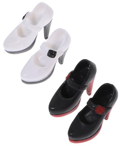 Toyvian Zapatos De Tacón Miniatura para Muñeca Niña 30 Cm, Pequeños Tacones Altos Diseño Bicolor, Accesorios De Vestido para Juegos y Colecciones, Pack 2 Pares