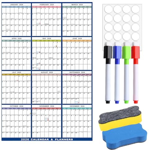 Werownsgso Large Wall Planner Calendar With Pen Double Sided Tape And Eraser 2026 Wall Calendar With Color Stickers 23x35inch Yearly Planner For Students Home School Office And Academic Use