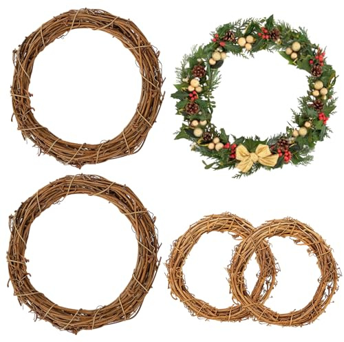 4 PCS Wreath Making Supplies Set, Christmas Wreath Rings for Decorating, 20 cm/15cm Christmas Rattan Hand-woven Rings, Rattan Wreaths for Holiday and Wedding Decor