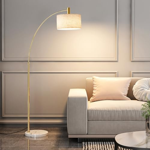 FROIDEXG Lampada terra ad arco nordico paralume in tessuto luce regolabile attacco in marmo, lampada verticale lampada soggiorno palo alto per la lettura sul comodino Vintage Piantana (LED incluso)