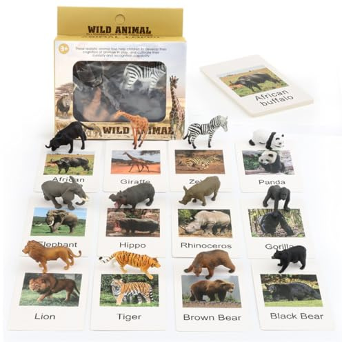 Juego de 24 Piezas Montessori de Animales, Juego Educativo de combinación de Animales con Salvajes simulados y Tarjetas inglesas, de combinación para niños pequeños, Juguetes