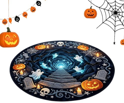 Optisk illusionsmatta halkfri rund visuell håldesign | Halloween golvmatta för helgdagar, hem, vardagsrum, sovrum, badrum, badkar och entré