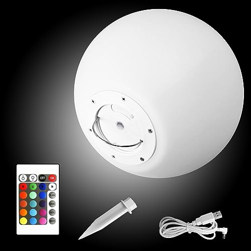 @tec LED Kugelleuchte mit Akku, 50cm Kugel-Gartenleuchte mit Farbwechsel & Fernbedienung für Innenräume & Außen, IP54, kabellose Gartenbeleuchtung, hängend & stehend, 42 Helligkeitsstufen, weiss