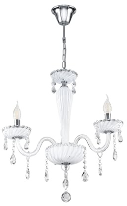 EGLO Pendellampa Carpento, 3-armad vintagekrona, shabby chic | hängande lampa i stål och glas krom, vit, matbordslampa, taklampa för vardagsrum med E14-sockel