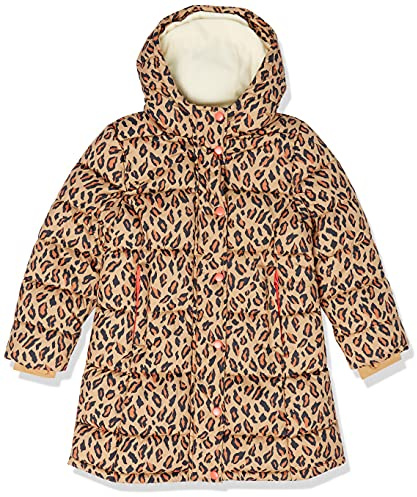 Amazon Essentials Girls' Long Heavyweight Hooded Puffer Jacket, Camel Cheetah Print, Medium