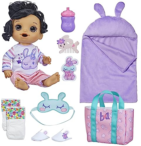 Baby Alive Bunny Sleepover Baby Doll, Bedtime-Themed 12-Inch Dolls, Sleeping Bag & Bunny-Themed Doll Accessories, Toys for 3 Year Old Girls and Boys and Up, Brown Hair (Amazon Exclusive)