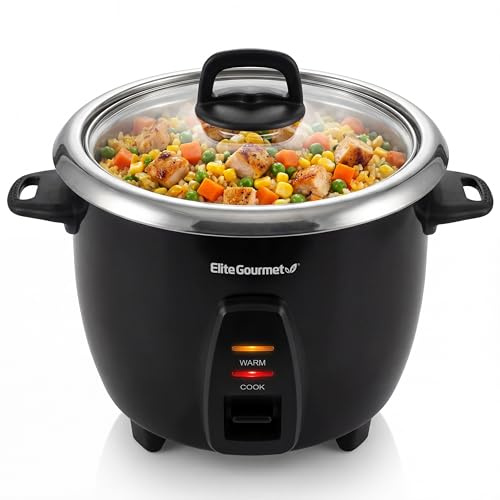 Elite Gourmet ERC2010B Electric Rice Cooker with Stainless Steel Inner Pot Makes Soups, Stews, Porridge's, Grains and Cereals, 10 cups cooked (5 Cups uncooked), Black