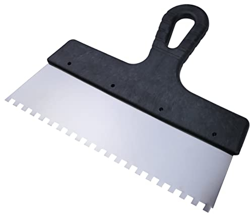AERZETIX - C55078 - Spatule crantée/peigne à colle 250x6 mm - mastic/faïence/joint carrelage/maçonnerie/enduit/plâtre - poignée en plastique et lame en acier inoxydable