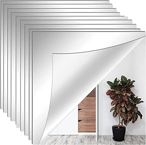 Spiegelfliesen Spiegelkachel Fliesenspiegel, 10 Stück Je 20x20cm Selbstklebende Flexibler Nicht Glas DIY Acrylic Wanddekoration Dekospiegel Rahmenloser Wandspiegel