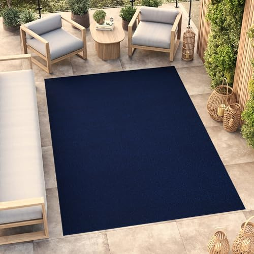 TAPISO Mono Teppich Kurzflor Indoor Outdoor UV-beständig Dunkelblau Einfarbig Wohnzimmer Schlafzimmer Kinderzimmer Modern Design ÖKO-TEX 80 x 150 cm