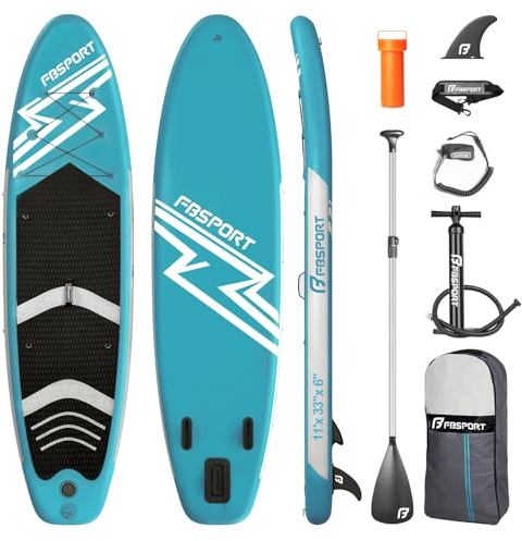 FBSPORT Inflatable Stand Up Paddle Boards,SUP Board,6 Thick Stand Up Paddle Boarding,Paddling Board for Youth & Adult,Surfboard,SUP with Adjustable Paddle/Backpack/Pump/Removable Fin (LakeBlue)