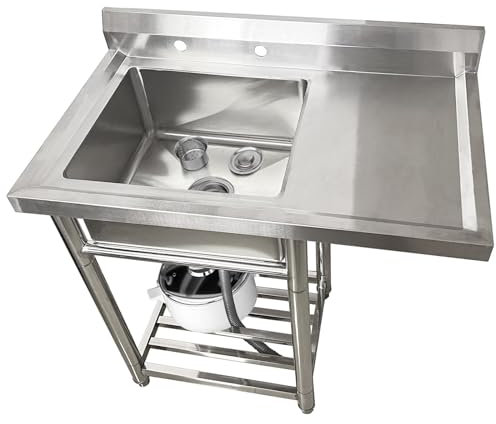 ANram Évier en Acier Inoxydable avec Support, évier Utilitaire sur Pied à 1 Compartiment avec égouttoir et dosseret pour Cuisine, buanderie, garages