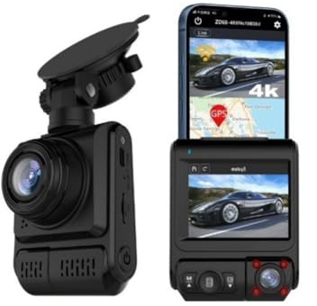 XRC TECH 4K instrumentkamera för bilar, infraröd mörkerseende bil DVR, WiFi extern GPS, dubbel lins främre + kabinkamera 2,5 K + 1080P videobandspelare