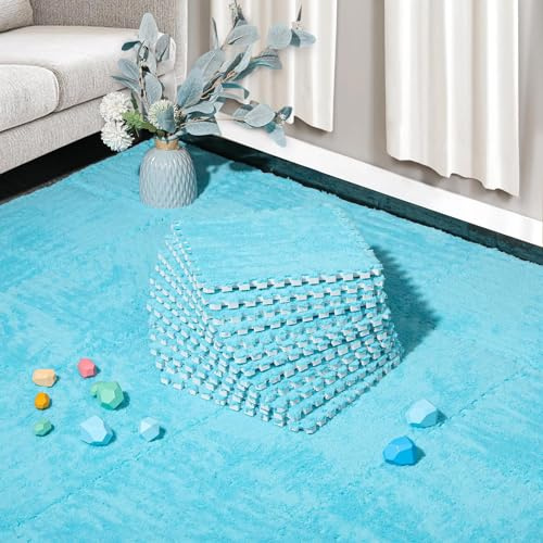 ZENOWICK 12 Pcs Plush Interlocking Carpet Tiles, Puzzle Play Mats for Floor