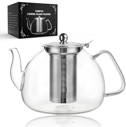 LIBWYS 1500ml Teekanne mit Abnehmbarem Siebeinsatz – Teekanne Glas Einfache Reinigung für alle Teesorten - Tee, Kräutertee, Früchtetee