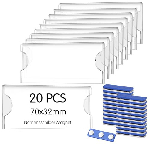 Yoosso 20 etiquetas magnéticas para nombre, 75 x 30 mm, acrílico, 3 puntos de neodimio, imanes de neodimio, para ropa, oficina, escuela, conferencias