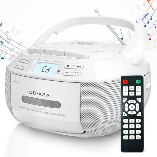 MiBoce Lecteur CD Portable, Lecteur De Cassettes Boombox Combo, avec Télécommande, Écran LED, Clé AUX/USB, Connexion Bluetooth 5.1, pour Les Personnes De Tous Âges