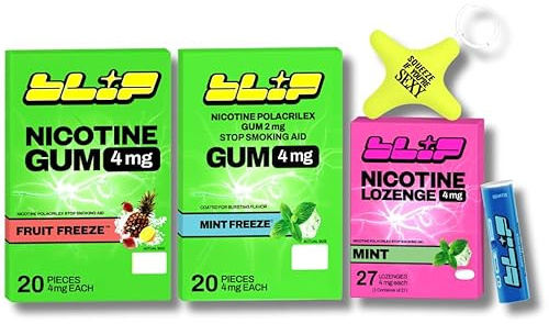 NRT Blip Quit Smoking Kit | Nicotine Gum (4mg, Fruity), Lozzies (4mg, Mint), Blue Raspberry Toothpicks & Stress Star Distraction Tool – Craving Relief for Smoking/Vaping – Portable & Giftable