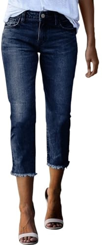 Generisch Pantalones vaqueros para mujer, Capri, 3/4, ajustados, ocio, capri, verano, pierna recta, Azul Oscuro, M