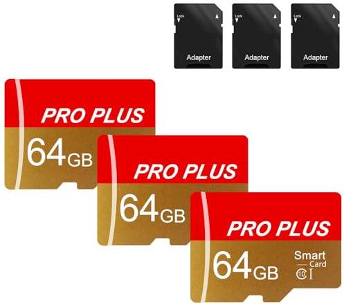 Paquete de 3 tarjetas de memoria de 64 GB con adaptador, tarjeta de memoria de alta velocidad, UHS-I C10 A1 tarjeta TF para tableta/teléfono móvil/cámara/audio del coche/consola de juegos (TF162 64 GB