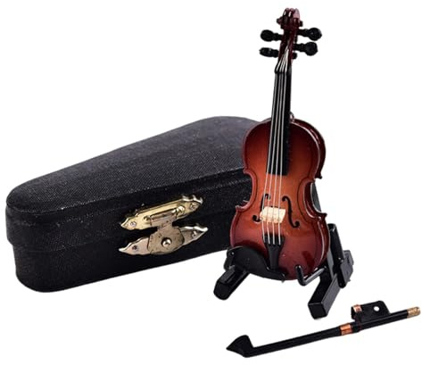 RNXRZANK Mini Modello di Violino, Violino in Miniatura, Piccolo Violino in Legno con Supporto, Casa delle Bambole