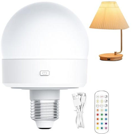 Bombillas De Bajo Consumo - Base Estándar E26, Bombillas Decorativas Blancas Cálidas Recargables De 3,5 W, Disco De Hockey Sobre Hielo LED Con Temporizador Remoto | Luz Nocturna Magnética Regulable Pa