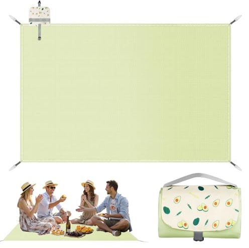 Manta Picnic Impermeable Verde 150 x 210 cm, Tapete de Picnic con Asa, Compacta Manta de Playa, Manta Picnic Portátil, Tapete de Picnic Plegable para Interiores, Playa, Camping, Viajes, Césped, Parque