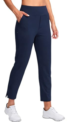 IEFIEL Pantalones de Mujer para Golf, Cintura Alta, elásticos, Bolsillos, Estilo Casual, Aptos para Exterior y Negocio Azul Marino M