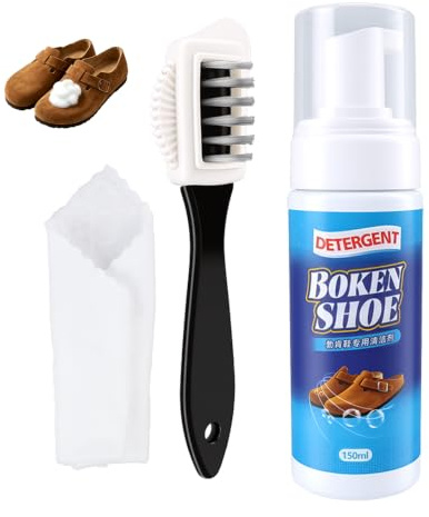 Sylalxeba Rengöringsmedel för mockaskor med borste - rengöringssats för vita sneakers, nubuck, stickning - rengör fläckar på stövlar och sneakers (150 ml)