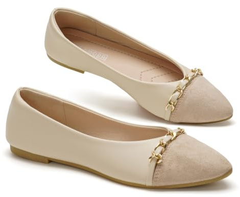 GLAMORA Bailarinas Manoletinas Mujer Elegantes Zapatos Planos Punta Fina Bicolor con Cadena Dorada Calzado de Vestir Oficina Ceremonia Eventos