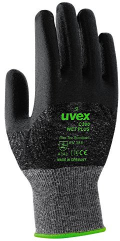 uvex Gloves C300 wet plus Unisex 8,Black/Green